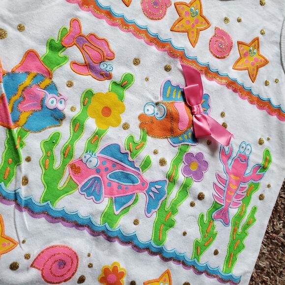 VTG 90s Girls Fish Themed Tank Top with Puff Ink Glitter by CoStar - Picture 2 of 4